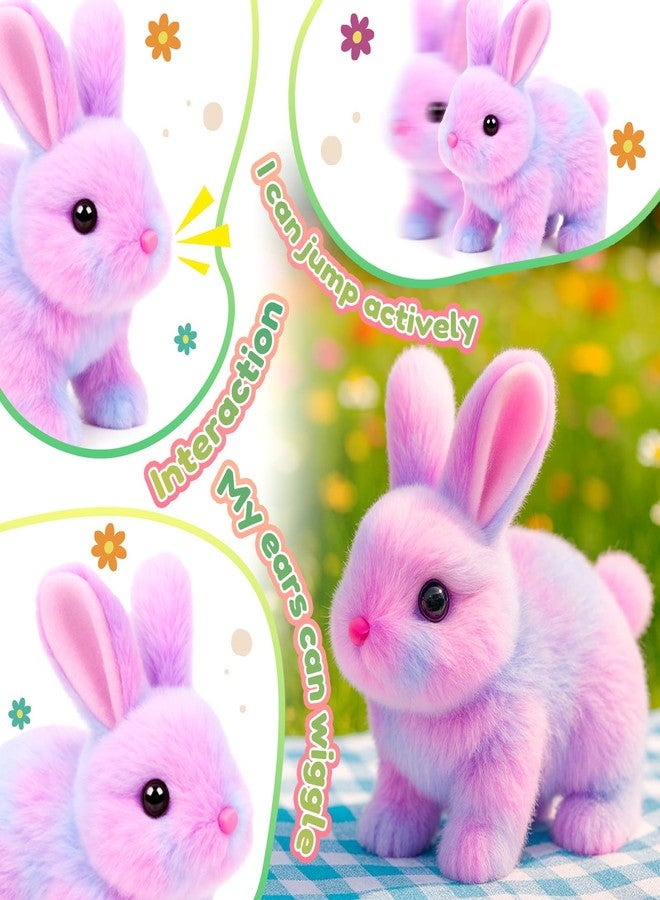 Easfan Walking Rabbit with Carrot nteractive Electronic Pet Plush Bunny Toy with Sounds and Movements Hoping Rabbit Ears Moving Educational Plush Toy Easter Birthday Gifts for Kids Girls, 7'',Rainbow - Image 2